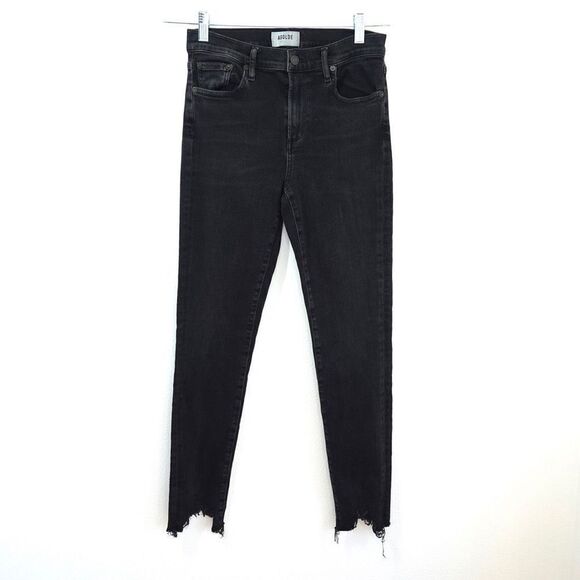 Agolde Sophie High Rise Skinny Jean Black Raw Hem Size 27 - Picture 2 of 9
